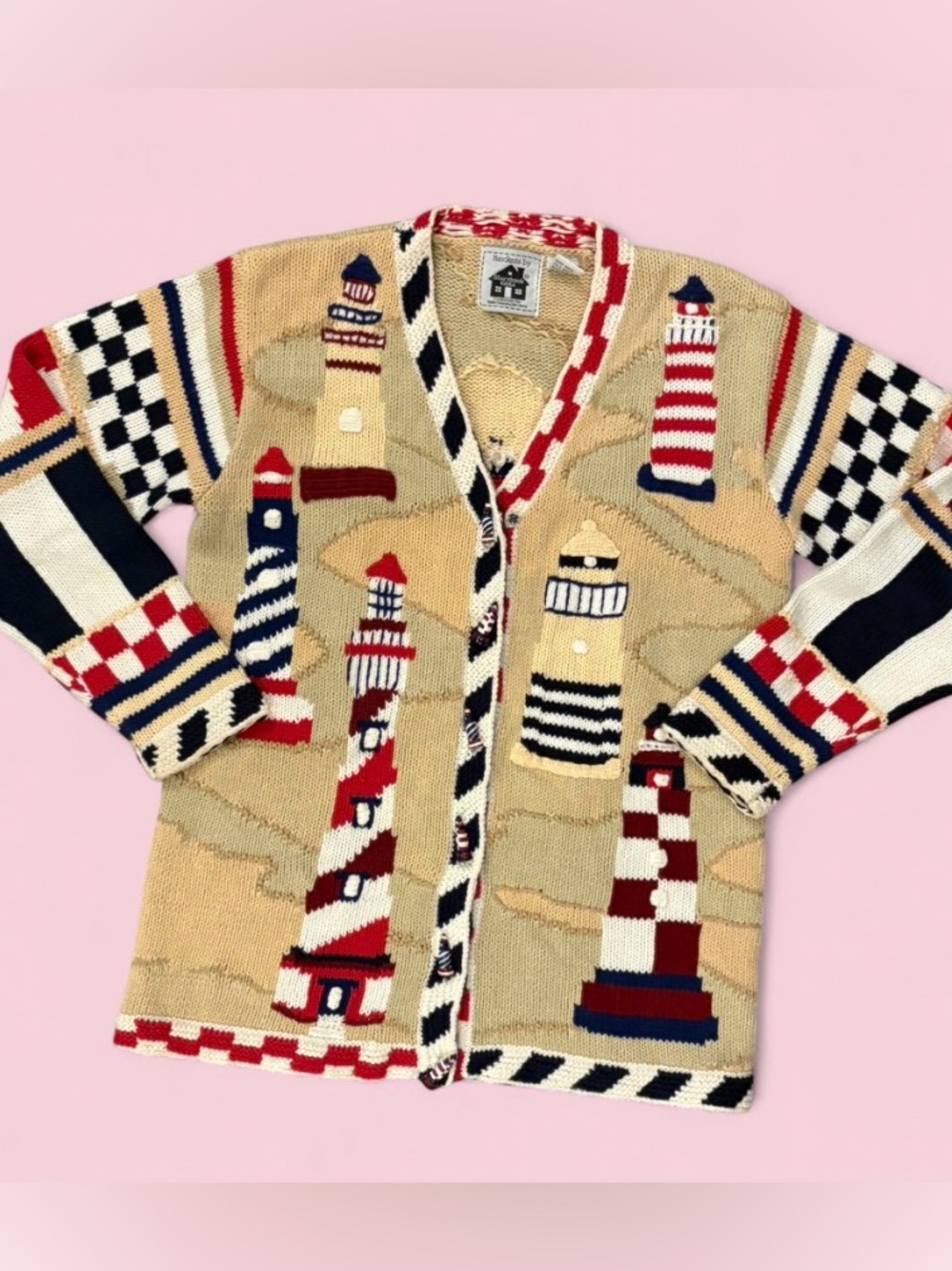 Storybook Knits Lighthouse Cardigan Sweater Nautical Coastal Grandma Size M